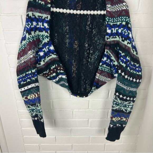 Free People Fair Isle Carnival Knit Cropped Shrug Sweater Size S - Picture 4 of 12